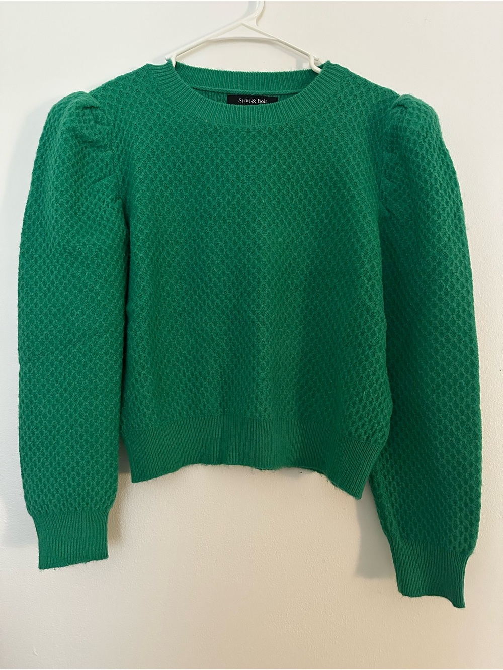 Boutique Green Textured Puff-Sleeve Sweater